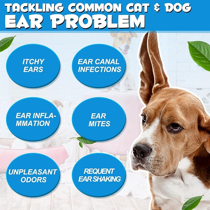 2 Pack Cat & Dog Ear Infection Treatment Drops, Ear Cleaner to Soothe and Relieve Itchness, with 1% Hydrocortisone for Dog Ear Infections, Prevents Inflammatio, Treats Ear Infections