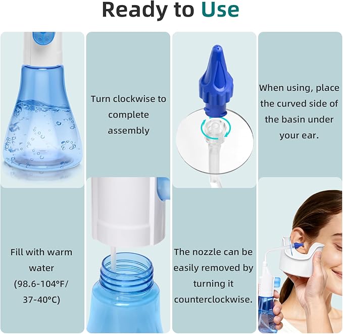 Ear Wax Removal Tool, Ear Cleaning Kits Safe Ear Irrigation Kit Ear Flush Kit for Adults Kids, Ear Wax Washer Device with LED Earwax Spoon, Basin, Bulb, Curette Kit, Towel,50 pcs Tips,Box,Transparent