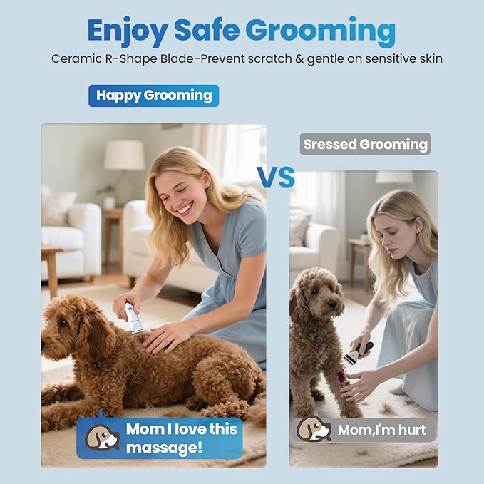 2-in-1 Dog & Cat Grooming Kit - Rechargeable Cordless Pet Hair Clippers with Nail Grinder & Paw Trimmer & 4 Guide Combs, Low Noise Dog Clippers for Grooming Small Medium Pets