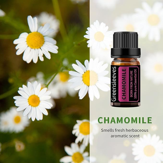 GREENSLEEVES Chamomile Lavender Essential Oil Set, 2 x 10ml Pure Plant-Based Fragrance Oil for Aromatherapy, Essential Oils for Diffuser, Massage, Bath Bomb, Scented Candle Soap Making