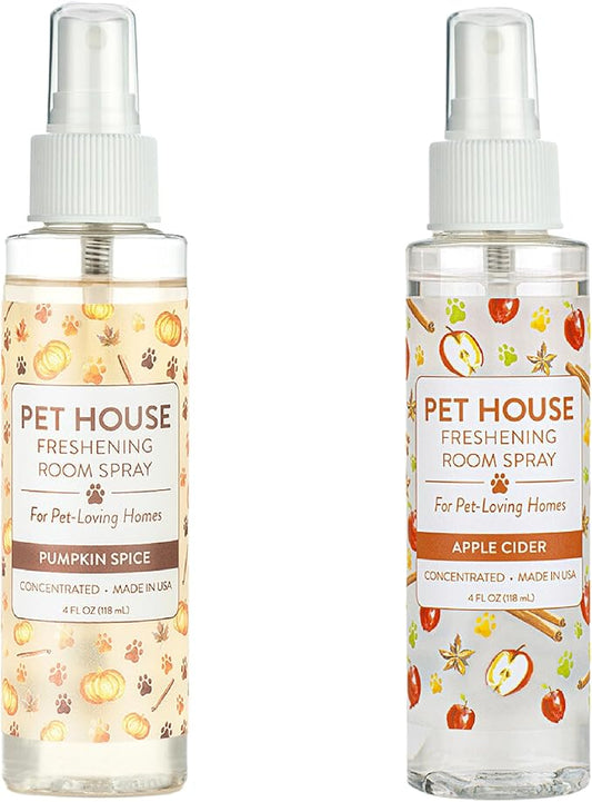 One Fur All Concentrated Room Spray 4 OZ Dog and Cat Friendly Air Freshener for Pet Odor, Apple Cider and Pumpkin Spice, Pack of 2