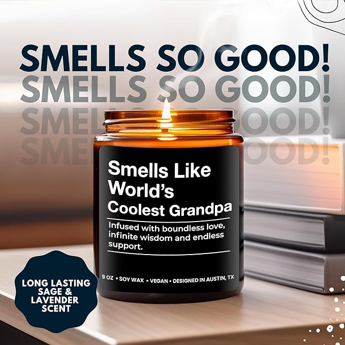 World's Coolest Grandpa Candle, Unique Thoughtful Gifts for Grandpa from Grandson & Granddaughter, Best Gift for Grandfather, Ideal for Father's Day, Birthday, Christmas, Special Occasions, Gift Ready
