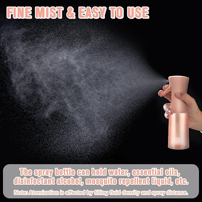 Empty Spray bottles, Spray Water Bottle Fine Mist Refillable, Continuous Spray Bottle for Hair, Skin Care, Showering Pets, Plants, travel, Cleaning and Ironing 6.8 Ounce (Brown)