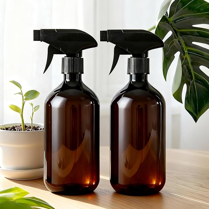 2PCS Plastic Spray Bottles Refillable Container Empty Small Spray Bottle 10oz/300ml with Adjustable Mist/Stream,Water Spray Bottles for Hair, Plant, Cleaning, Pet (brown)