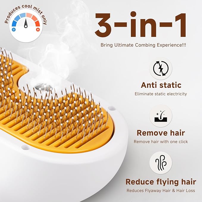 Pet Steam Brush for Dog & Cat – 3-in-1 Spray Hair Removal Comb – Steam Brush for Shedding & Grooming – Spritz Defur Comb – Includes Waterless Shampoo & Dental Wipes