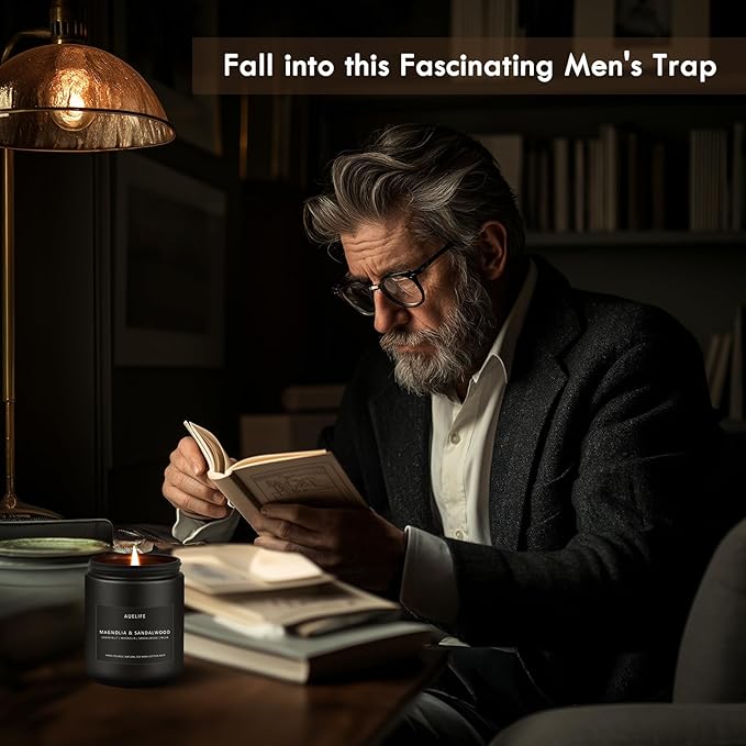 Winter Candle Gift Set for Men – 4 Pack Soy Candles with Cedar Oakmoss, Pine & Clove, Amber Patchouli, Sandalwood – Masculine Scented Candles for Home, Christmas Gift Set for Dad Fathers Day