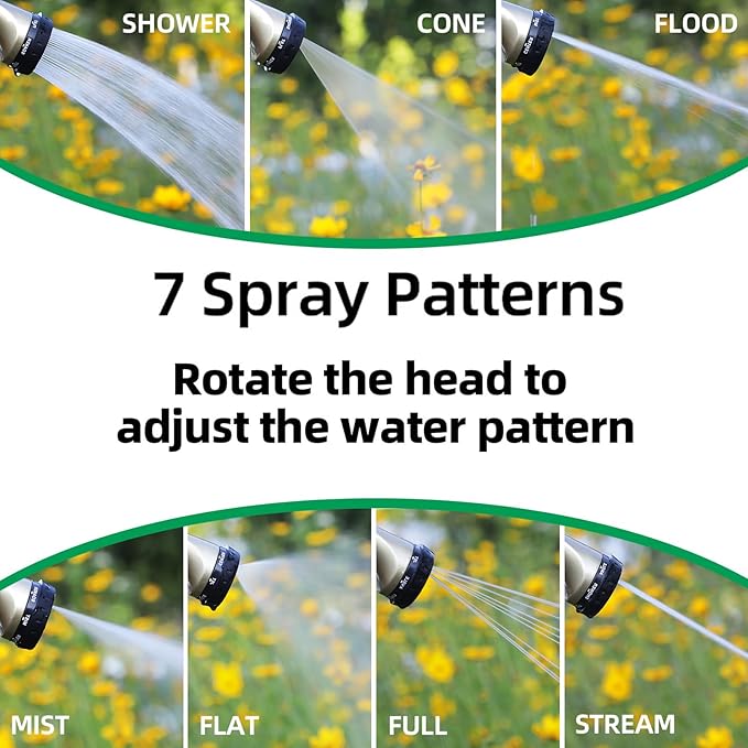 Heavy Duty Garden Hose Sprayer Nozzle, Water Hose Nozzle with 7 Spray Patterns, High Pressure Garden Sprayer with Adjustable Button & Lockable Trigger for Watering Plants & Lawns, Washing Cars, Pets