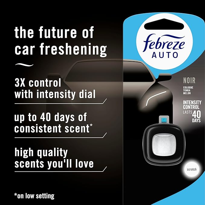 Febreze AUTO Air Freshener, Odor-Fighting Automotive Vent Clip, Noir Scent, 8 Count