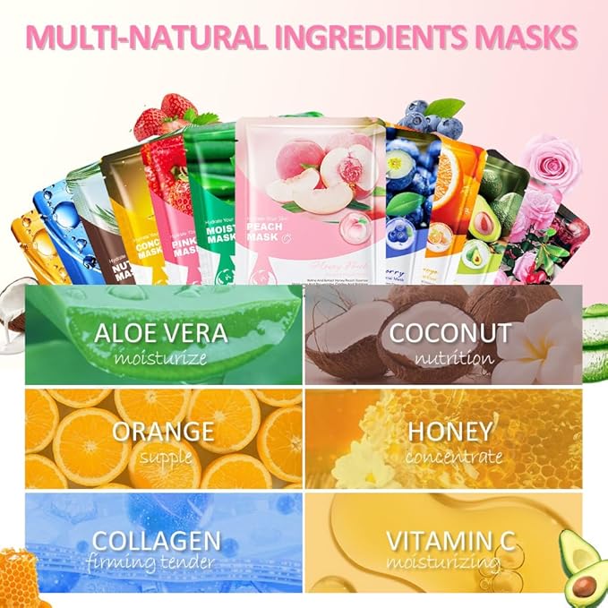 Kaely 12 Pack Variety Face Masks for Kids, Kids Face Mask Spa Day Kit Supplies, Spa Party Favors for Teens Girls Night, Sheet Facial Mask Skincare Gifts Set, Hydrating Soothe for All Skin Types, 01