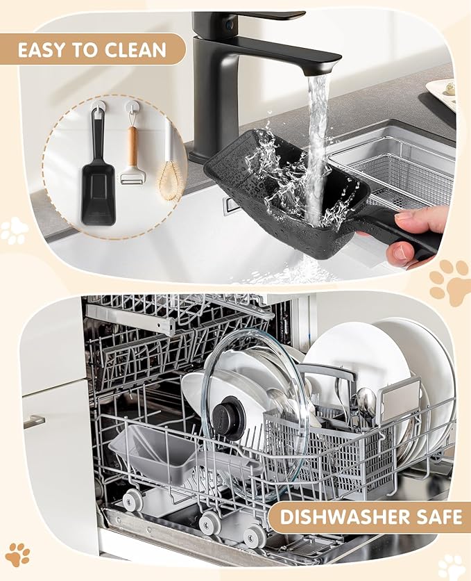 2-Pack Dog Food Scoop 1 Cup, Plastic Pet Food Measuring Scoop With Measuring Lines (1/2 & 1 Cup Markings) for Dogs, Cats, Fish, Bird（Black and Grey)