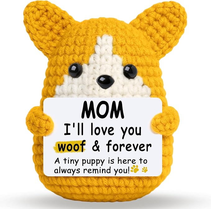 Mini Croche Corgi Mom Christmas Birthday Gifts from Daughter Son,Positive Crochet Puppy Gift for Dog Mom New Bonus Step Mama Mother in Law Present,Handmade Crochet Corgi Décor