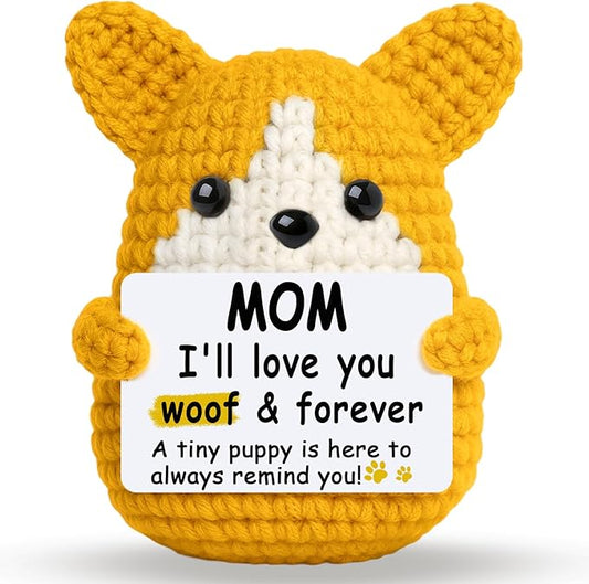 Mini Croche Corgi Mom Christmas Birthday Gifts from Daughter Son,Positive Crochet Puppy Gift for Dog Mom New Bonus Step Mama Mother in Law Present,Handmade Crochet Corgi Décor