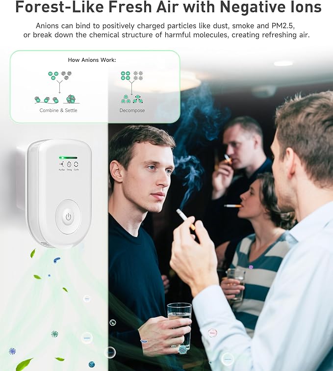 2 Pack Air Purifiers Plug In Wall for Home, Ozone Odor Eliminator Air Ionizer with Negative Ions for Strong Odors, Pet Deodorizer for Dog Cat and Smoke Smell in Small Room Bedroom Bathroom Kitchen