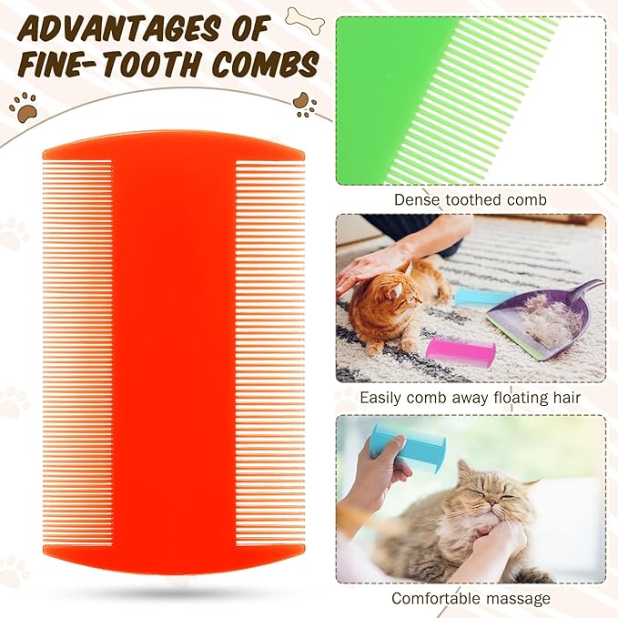 Hushee 50 Pcs Flea Comb Bulk for Cats Dogs Lice Comb with Double Side Tooth for Small Cats Dogs Kitten Indoor, 5 Colors