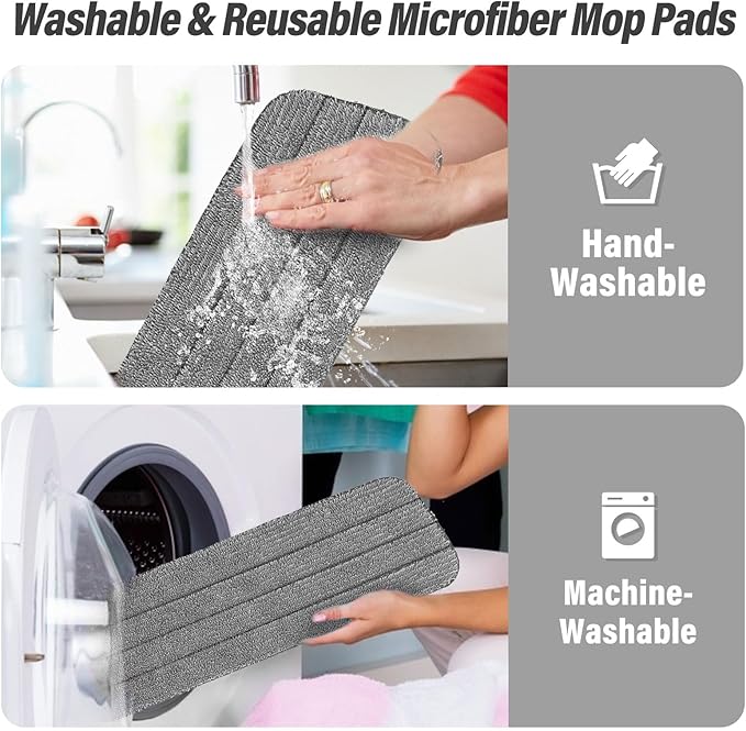 16.5 inch Mop Pads Refills, 3 Pack Microfiber Reusable Replacement Mop Pads Flat Replacements Heads for Wet Or Dry Floor Cleaning and Scrubbing, Grey Cloth
