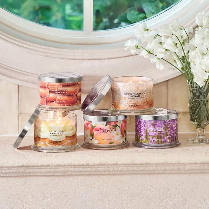 HomeWorx by SLATKIN + CO. Candle- Spun Vanilla Sugar, 14 oz. 3-Wick Premium Scented Candle - 20-40 Hours Burn Time