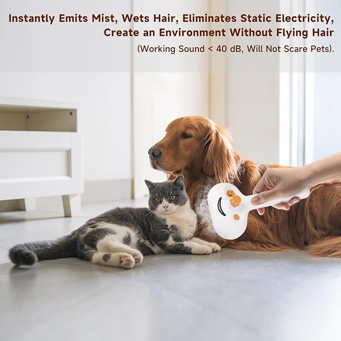 Pet Steam Brush for Dog & Cat – 3-in-1 Spray Hair Removal Comb for Shedding & Grooming – Water Brush for Long & Short Haired Pets – Includes Waterless Shampoo & Dental Wipes