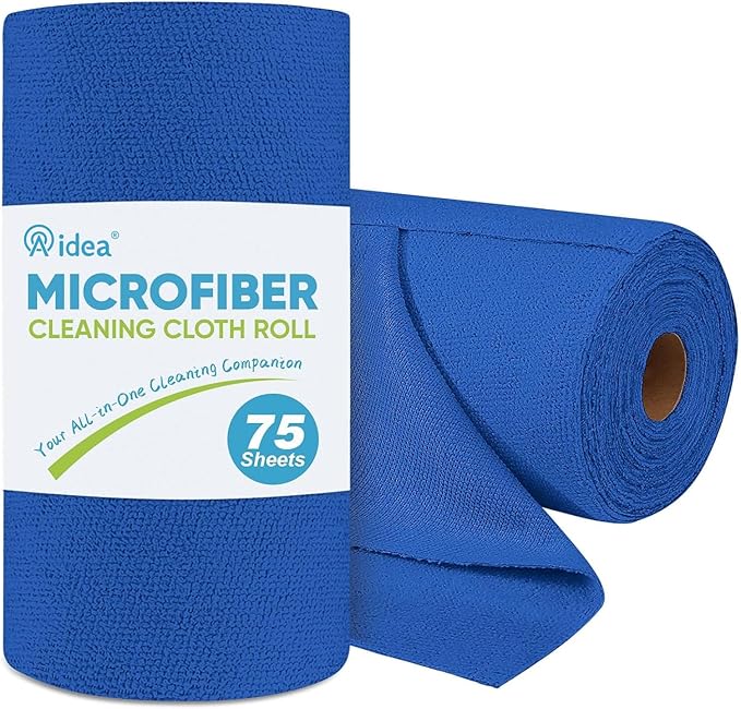 AIDEA Microfiber Cleaning Cloth Roll, 75PK, Reusable Paper Towels Tear Away Cloth, Microfiber Towels Washable Shop Rags, Lint Free Cleaning Rags for House, Kitchen, Window, 11.5"×11.5", Dark Blue