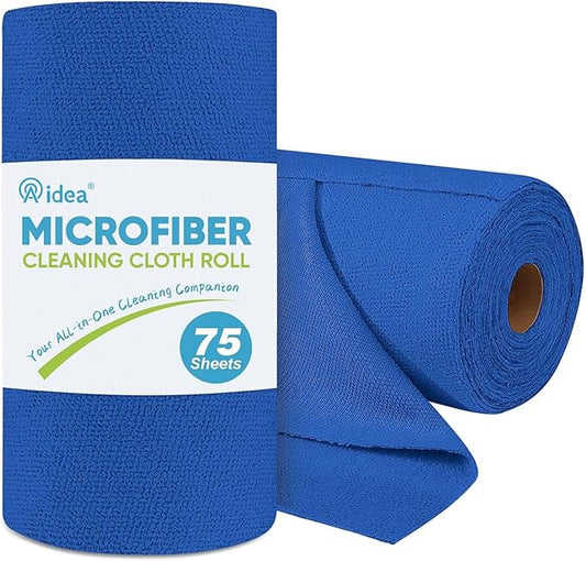 AIDEA Microfiber Cleaning Cloth Roll, 75PK, Reusable Paper Towels Tear Away Cloth, Microfiber Towels Washable Shop Rags, Lint Free Cleaning Rags for House, Kitchen, Window, 11.5"×11.5", Dark Blue