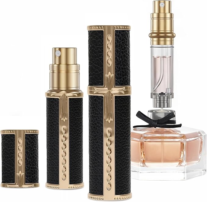GF00BKG Leather Perfume Bottle 5ml – Bottom-Fill Refillable Dispenser, Leak-Proof & Portable for Men & Women, Ideal for Travel, Gifting & Daily Use (GF00BKG)