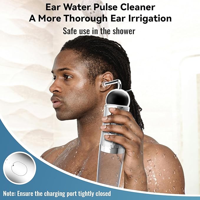 Ear Wax Removal, Electric Ear Irrigation Flushing System with Pulse Mode, Water Ear Cleaning Kit, Portable Ear Cleaner with Basin and Resuable Nozzles for Adults-Silver