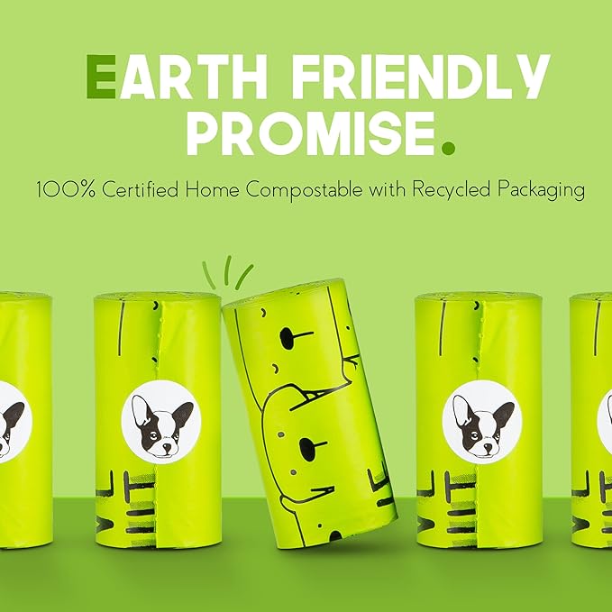 100% Certified Home Compostable Dog Poop Bags with Handles - 10% to Charity - ASTM D6400 & EN 13432 Compliant - 240 x Plant Based Compostable Poop Bags (20 Rolls)