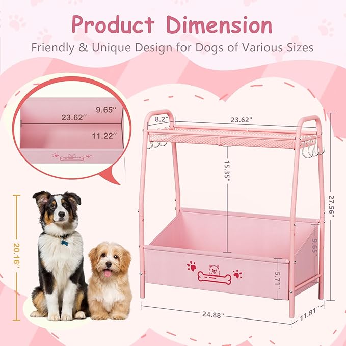 Large Dog Toy Basket (23.6"x11.2"x9.7"), Girl Dogs Toy Bin with Storage Organizer, Trapezoid Pink Toy Box for Dog Stuff Accessories, Pet Toy Storage Holder Chest for Cat Dogs Essential Supplies