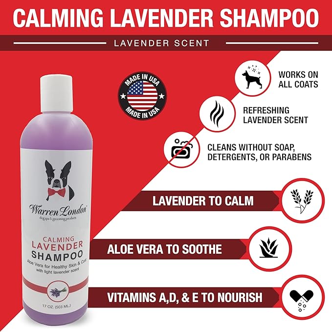 Warren London Calming Lavender Dog Shampoo Gallon | Natural Aloe Vera, Essential Oils & Vitamins | Soothes Itchy Skin, Deodorizes, Made in USA | Lavender Scent, Soap & Paraben Free