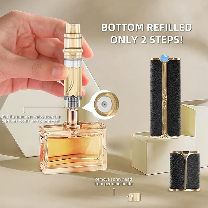 CF00WHG Leather Perfume Bottle 5ml – Bottom-Fill Refillable Dispenser, Leak-Proof & Portable for Men & Women, Ideal for Travel, Gifting & Daily Use (CF00WHG)