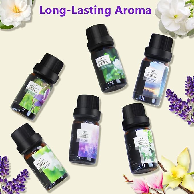 Flower Essential Oils Set, 6x10ml Aromatherapy Oil Gift Kit for Diffuser, Fragrance, Humidifier, Air Purifier- Gardenia, Magnolia, Shangri-La, Jasmine, White Tea, Lavender