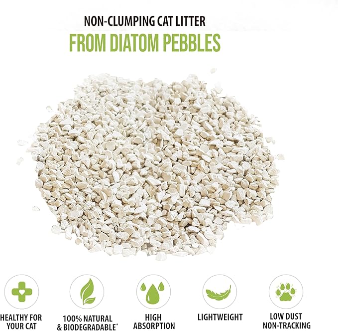 Skoon All Natural Cat Litter (2 Bags) - Fine Grain - Lightweight, Low Tracking, Non-Clumping Diatom Pebbles Absorb, Lock, and Seal Waste for Best Odor Control - Self-Cleaning Box Compatible