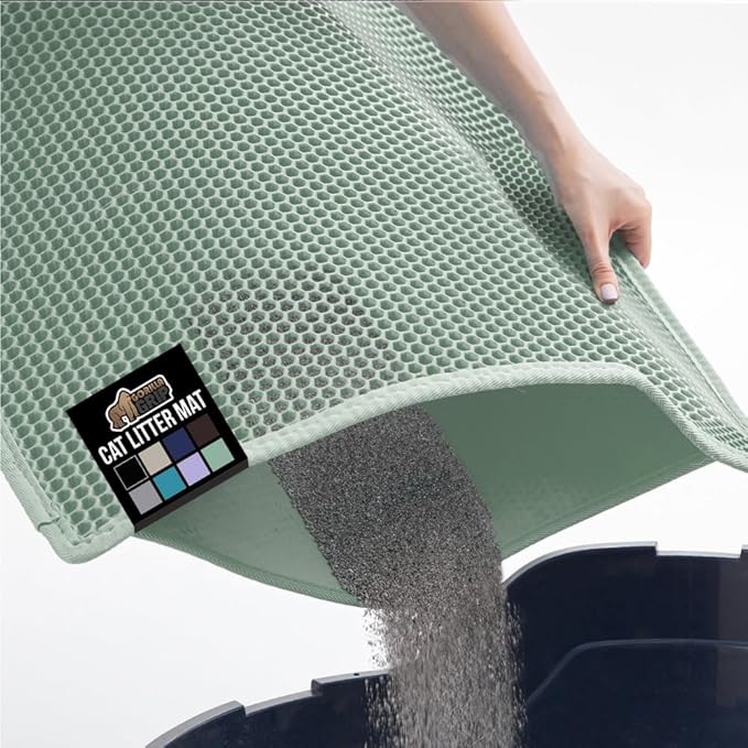 GORILLA GRIP Honeycomb Cat Litter Box Mat, Two Layer Trapping Waste Mats, Soft On Paws, Litter Box Supplies and Essentials for Indoor Cats, Traps Excess, Water Resistant for Floors, 24x15 Sage