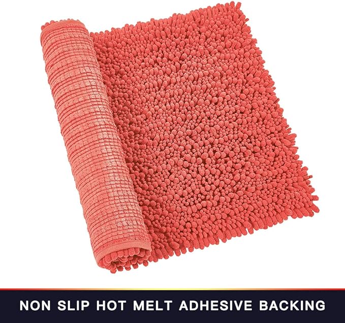Walensee Bathroom Rug Non Slip Bath Mat (32x20 Inch Coral) Water Absorbent Super Soft Shaggy Chenille Machine Washable Dry Extra Thick Perfect Absorbant Best Large Plush Carpet for Shower Floor