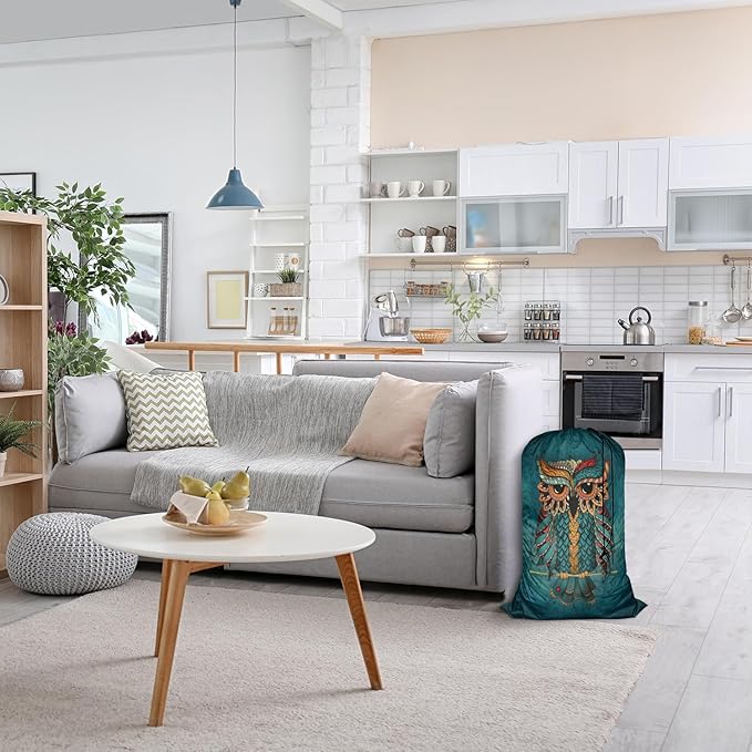 Swono Owl Large Dirty Clothes Laundry Bag for Laundry Basket Hamper, Cartoon Bird Animal Doodle Graphic Machine Washable Dirty Clothes Organizer