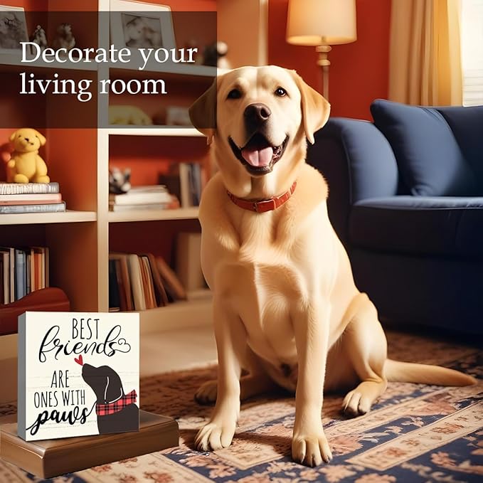 Best Friends Are Ones With Paws Dog Wood Box Sign Decor, Dog Lovers Gifts, Cute Dog Decorations for The Home Kitchen Bathroom Living Room Bedroom Shelf Tabletop Farmhouse Decor, 5 x 5 Inch