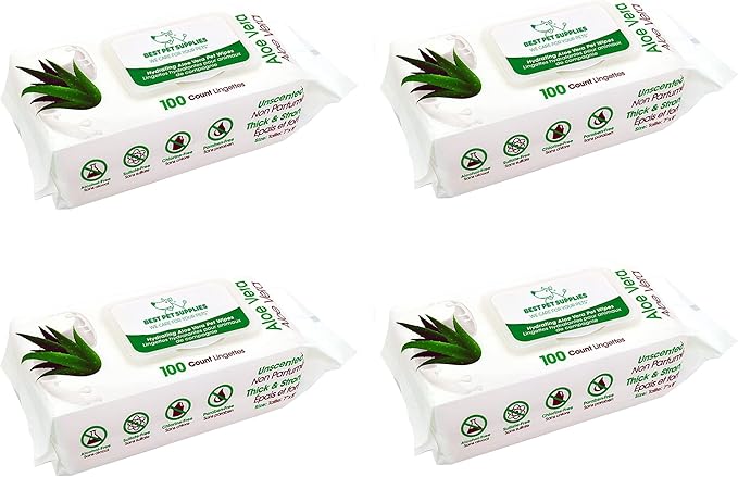 Best Pet Supplies Pet Grooming Wipes for Dogs & Cats,Deodorizer for Coats & Dry, Itchy, or Sensitive Skin, Clean Ears, Paws, Body, & Butt - Hydrating, Aloe Vera, 400 Count.
