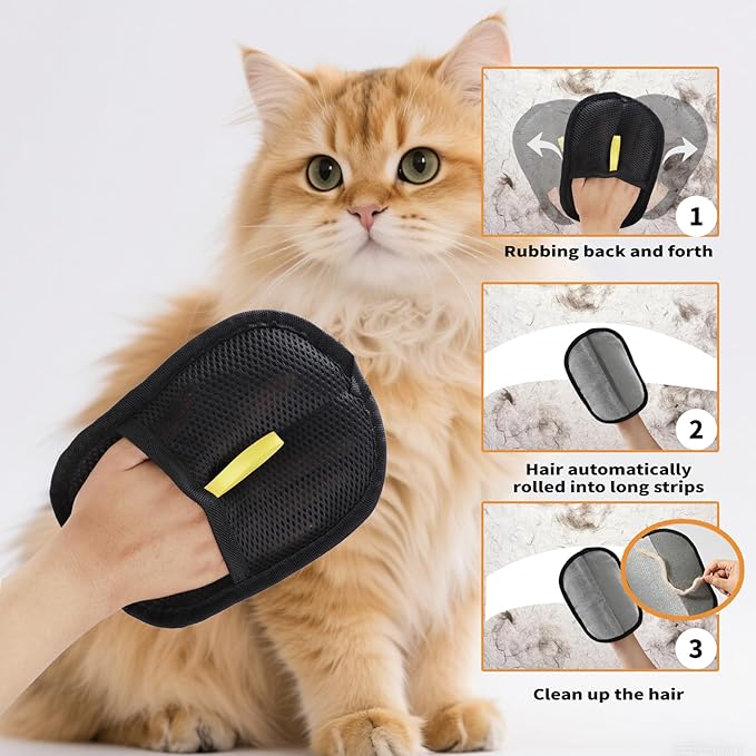 3-Pack Pet Hair Remover Brushing Gloves – Remove Fur from Clothing, Furniture, Car Seats, Bedding & Upholstery