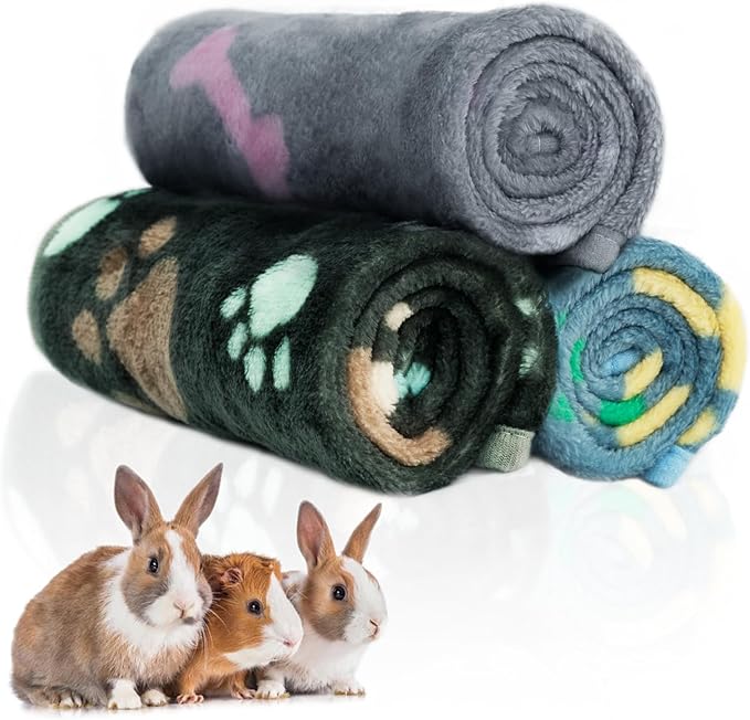 3 Pack Guinea Pig Cage Liner, Washable Guinea Pig Fleece Blankets Beding Accessories, Flannel Throw Warm Sleep Mat, Pet Pee Pads for Small Animal Hamster Rabbit Puppy Cat (Dark Color, 47x24 Inch)