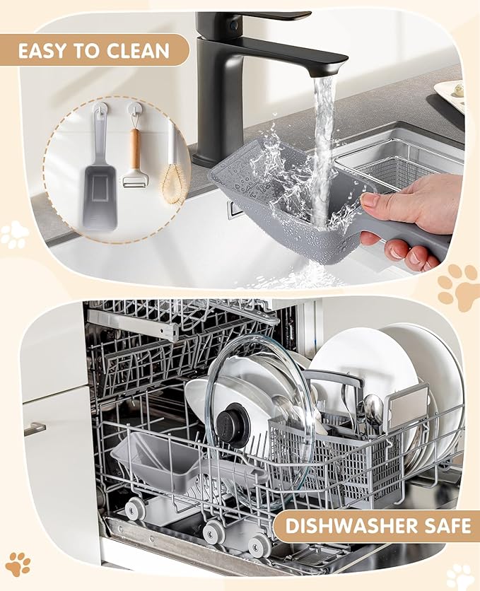 2-Pack Dog Food Scoop 1 Cup, Plastic Pet Food Measuring Scoop With Measuring Lines (1/2 & 1 Cup Markings) for Dogs, Cats, Fish, Bird（Grey)