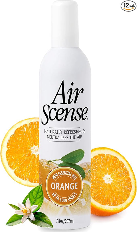 Air Scense Air Freshener Deodorizer Room Spray for Bathroom & Home, Essential Oils, Natural Orange - 7 fl oz (12 Pack)
