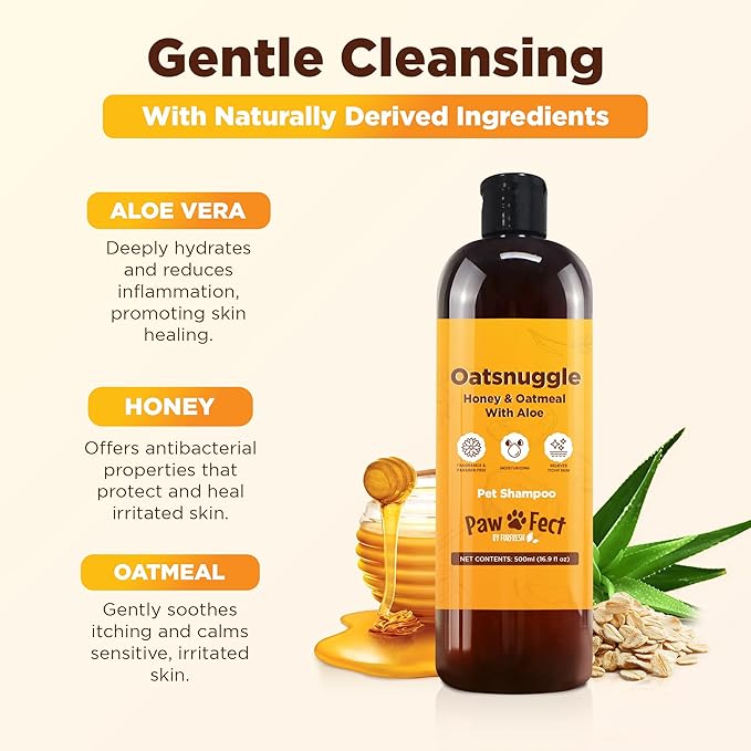 Honey & Oatmeal 16.9 oz Pet Shampoo for Dogs, Soothing Natural Formula with Colloidal Oatmeal, Aloe & Honey - Relieves Itchy Dry Skin, No Sulfates or Parabens, Gentle, Chamomile Scented