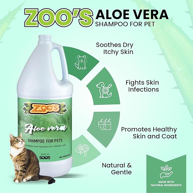 Zoo’s Aloe Vera Pet Shampoo Moisturize Skin Fast Absorbing Reduce Odors for Dog and Cat (4L / 1.32 gal)