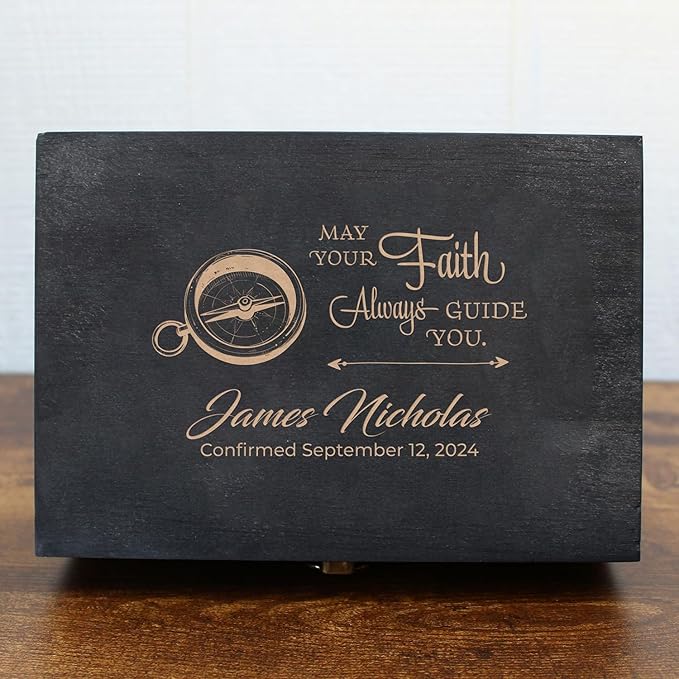 Personalized Memory Box for Keepsakes Baptism Gifts First Communion Christening Wooden Gift Box - Storage Box for Girls, Boys Custom Engraved Keepsake Boxes for Jewelry Memento Photos Storage