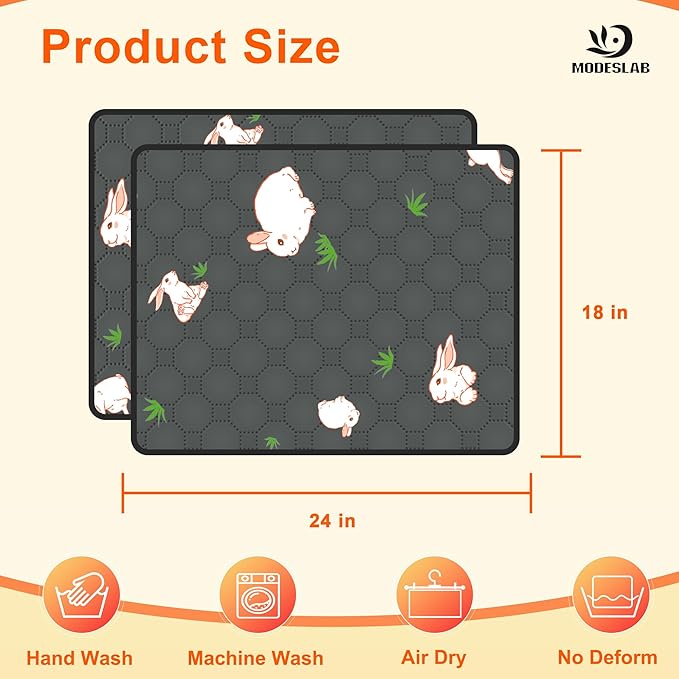 2-Pack Guinea Pig Cage Liner, 18in x 24in Fast Absorption Washable Bedding Pee Pads for Dogs Puppy Rabbit Small Animal Cage Mat, Leakproof & Non-Slip