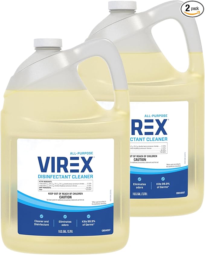 VIREX CBD540557 All Purpose Disinfectant Cleaner - Kills 99.9% of Germs and Eliminates Odors, Ready-to-Use Liquid Refill, Lemon Scent, 1-Gallon (Pack of 2)