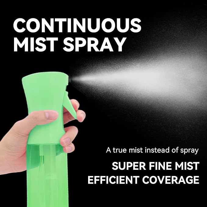 Continuous Mist Spray Bottle for Hair, Face & Plants (6.8oz/200ml) - Ultra Fine Travel-Size Water Mister for Salons, Cleaning, Pets & Skincare Leakproof Design