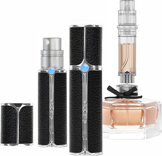 CF00BKS Leather Perfume Bottle 5ml – Bottom-Fill Refillable Dispenser, Leak-Proof & Portable for Men & Women, Ideal for Travel, Gifting & Daily Use (CF00BKS)