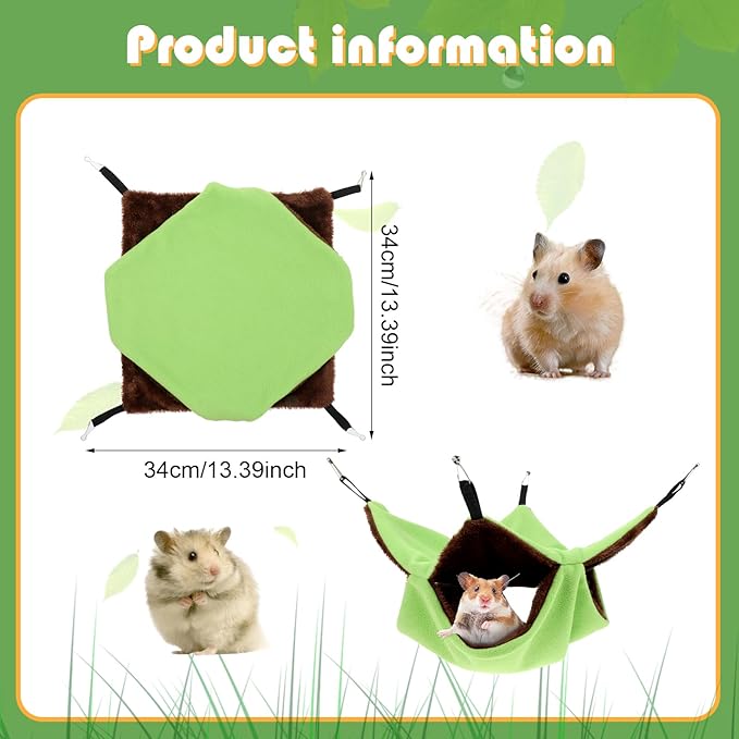 4 Pcs Rat Hammock for Cage Small Animal Hanging Hammock Ferret Hammocks for Rat Accessories Double Layer Ferret Bed for Guinea Pig Squirrel Chinchilla Playing and Sleeping Green Blue Gray Yellow
