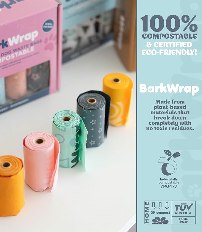 240 Biodegradable Dog Poop Bags Rolls Raspberry Scented Extra Thick Compostable Waste Doggie Pet Bulk Leak-Proof Bag - 100% Certified Home with Beautiful Colorful Design and Easy Open Compliant