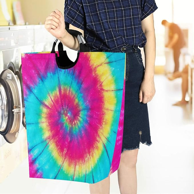 visesunny Large Capacity Laundry Hamper Basket Tie Dye Colorful Rainbow Water-Resistant Oxford Cloth Storage Baskets for Bedroom, Bathroom, Dorm, Kids Room